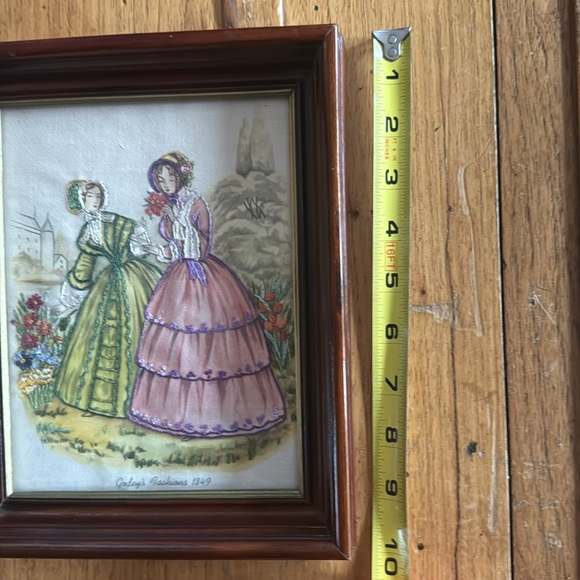 Vintage needlepoint Godey’s Fashions 1849 set of framed pictures - Picture 13 of 13